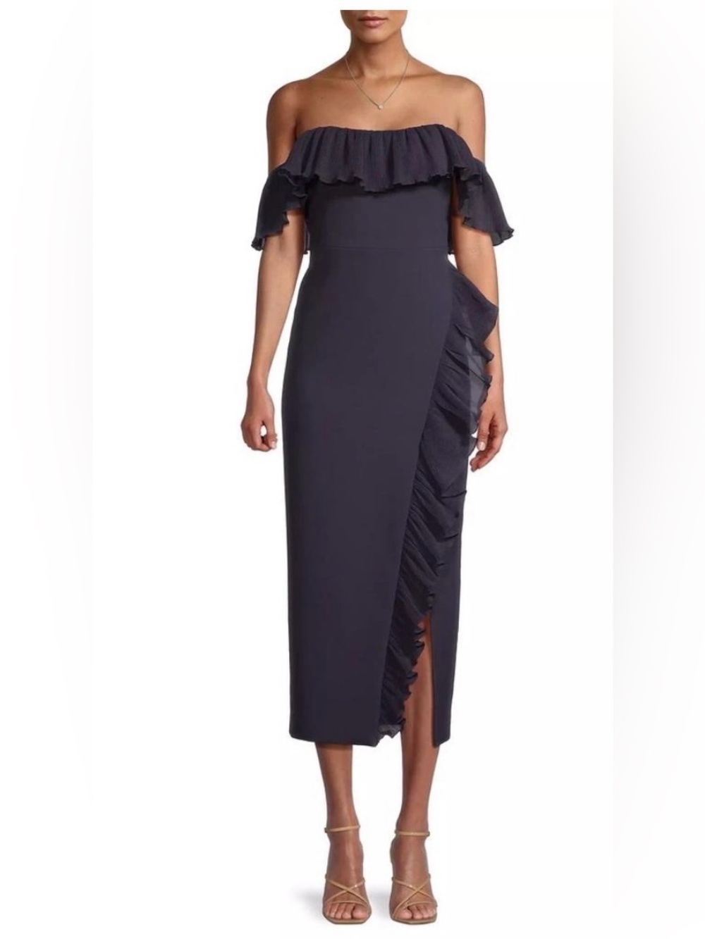 Likely Navy Ruffle-Trim Dress wedding guest